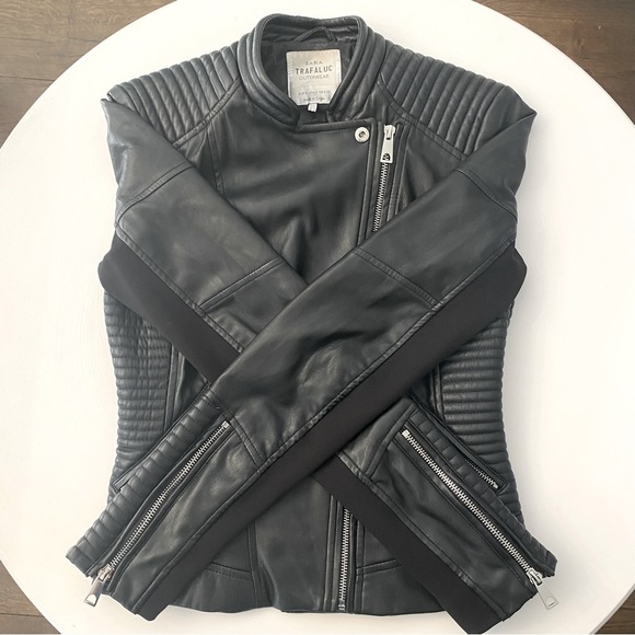 Zara Trafaluc Black Faux Leather Biker Jacket - Picture 12 of 14
